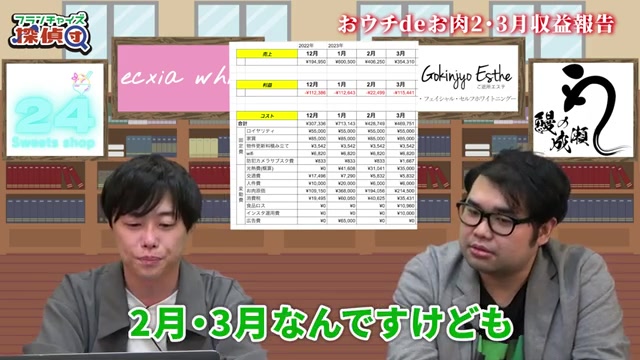 2月比で売上が5万円減少したという比較データ
