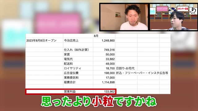 利益13万円という数字と経費内訳が説明されるシーン