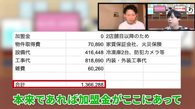 本来の加盟金19万円との比較を説明しているシーン
