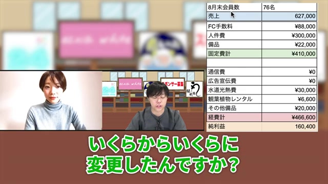 月額料金を11000円から8250円に値下げした具体的な金額を語る場面