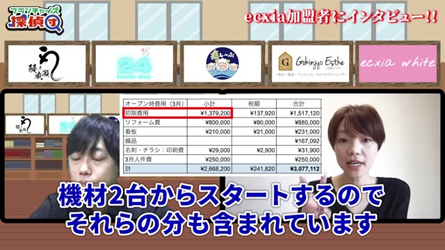 機材2台分の費用内訳について説明する場面